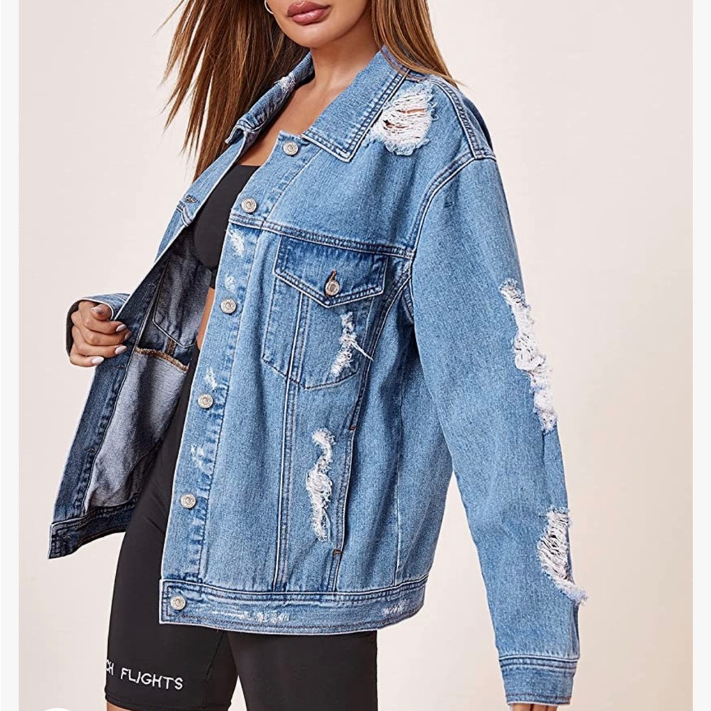Unused distressed oversize Jean jacket